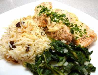 Lachsfilet mit Mangold und Reis nach dem issgesund-Rezept